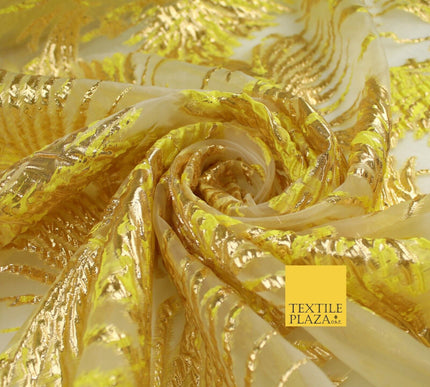 3 COLOURS Wild Leaf Textured Brocade Design on Off White Organza Fabric