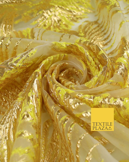 3 COLOURS Wild Leaf Textured Brocade Design on Off White Organza Fabric