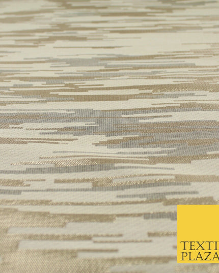 2 COLOURS - Metallic Gold Barcode Stripes Retro Textured Brocade Dress Fabric