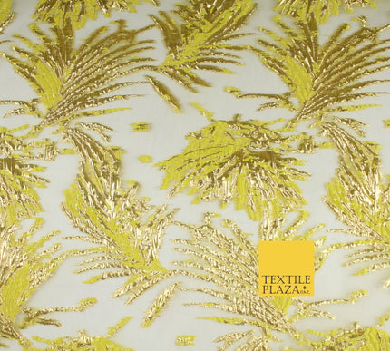 3 COLOURS Wild Leaf Textured Brocade Design on Off White Organza Fabric