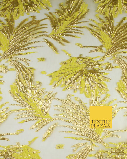 3 COLOURS Wild Leaf Textured Brocade Design on Off White Organza Fabric