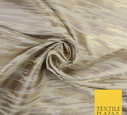 2 COLOURS - Metallic Gold Barcode Stripes Retro Textured Brocade Dress Fabric