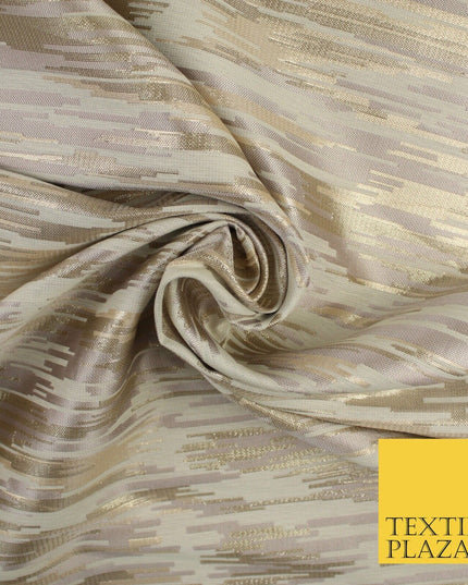 2 COLOURS - Metallic Gold Barcode Stripes Retro Textured Brocade Dress Fabric