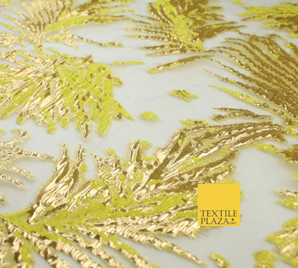 3 COLOURS Wild Leaf Textured Brocade Design on Off White Organza Fabric