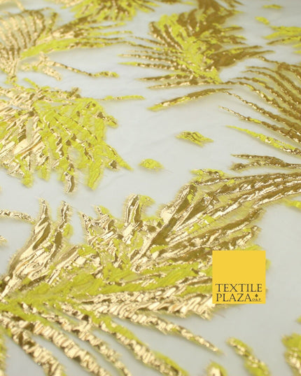 3 COLOURS Wild Leaf Textured Brocade Design on Off White Organza Fabric