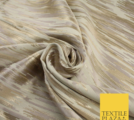 2 COLOURS - Metallic Gold Barcode Stripes Retro Textured Brocade Dress Fabric