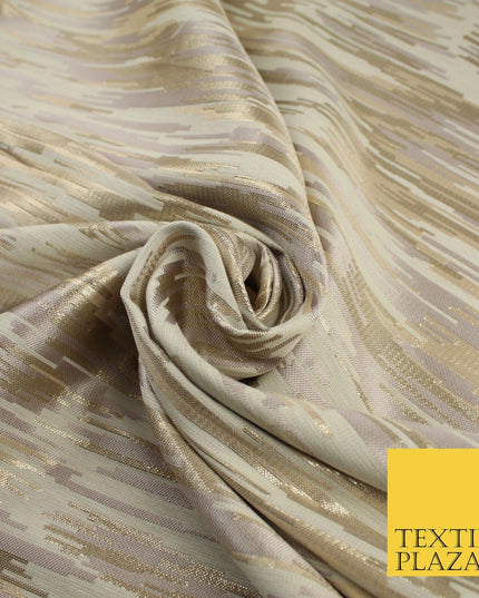 2 COLOURS - Metallic Gold Barcode Stripes Retro Textured Brocade Dress Fabric