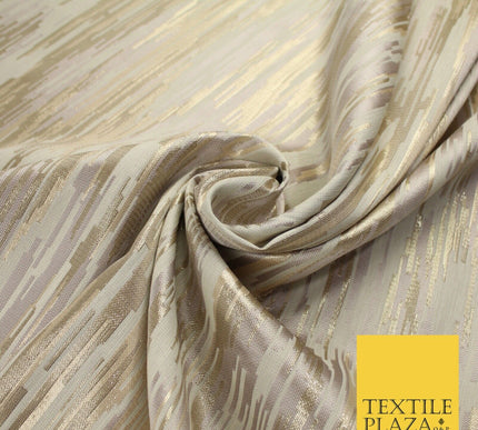 2 COLOURS - Metallic Gold Barcode Stripes Retro Textured Brocade Dress Fabric