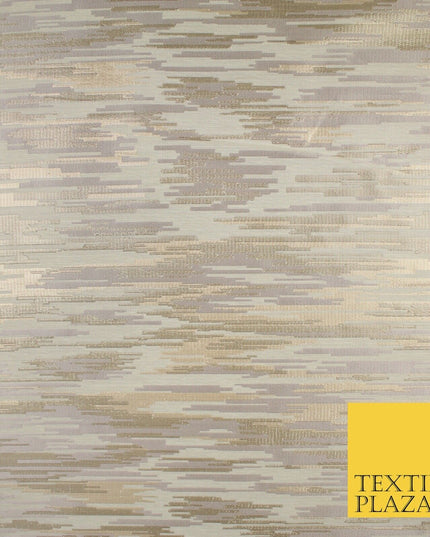 2 COLOURS - Metallic Gold Barcode Stripes Retro Textured Brocade Dress Fabric