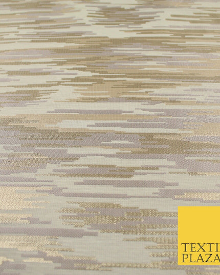2 COLOURS - Metallic Gold Barcode Stripes Retro Textured Brocade Dress Fabric