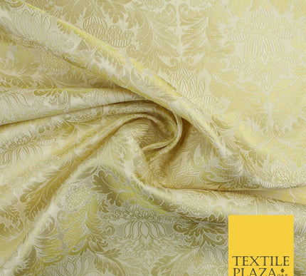 Gold Ornamental Damask Motif Metallic Textured Brocade Waistcoat Fabric 9914