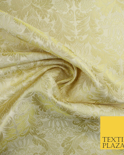 Gold Ornamental Damask Motif Metallic Textured Brocade Waistcoat Fabric 9914