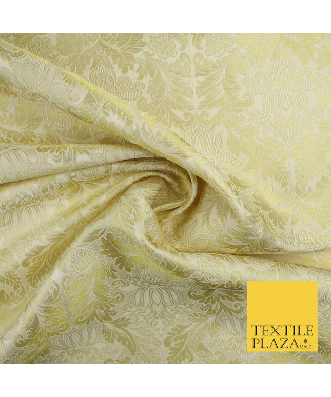 Gold Ornamental Damask Motif Metallic Textured Brocade Waistcoat Fabric 9914