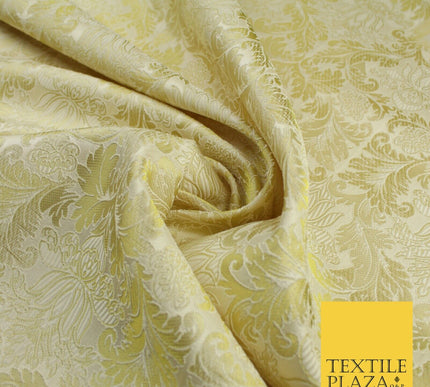Gold Ornamental Damask Motif Metallic Textured Brocade Waistcoat Fabric 9914