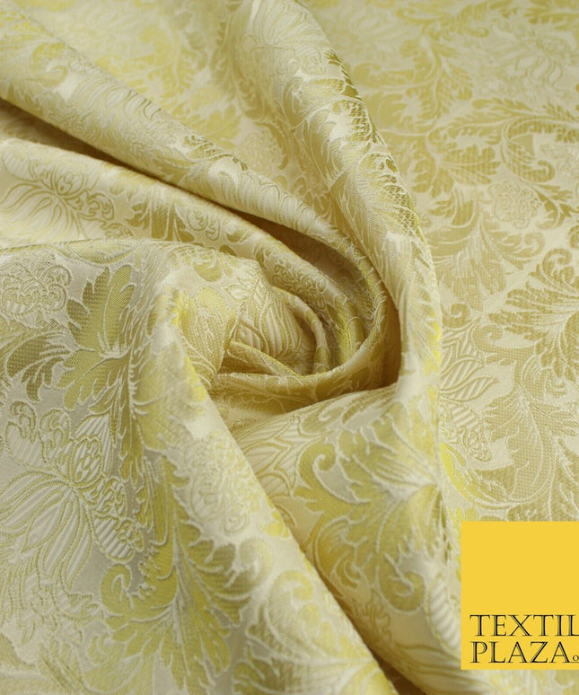 Gold Ornamental Damask Motif Metallic Textured Brocade Waistcoat Fabric 9914