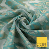 Sea Green Beige ZigZag Retro Metallic Abstract Textured Organza Fabric 9913