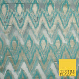 Sea Green Beige ZigZag Retro Metallic Abstract Textured Organza Fabric 9913
