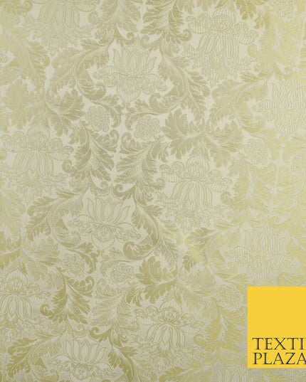 Gold Ornamental Damask Motif Metallic Textured Brocade Waistcoat Fabric 9914