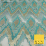 Sea Green Beige ZigZag Retro Metallic Abstract Textured Organza Fabric 9913