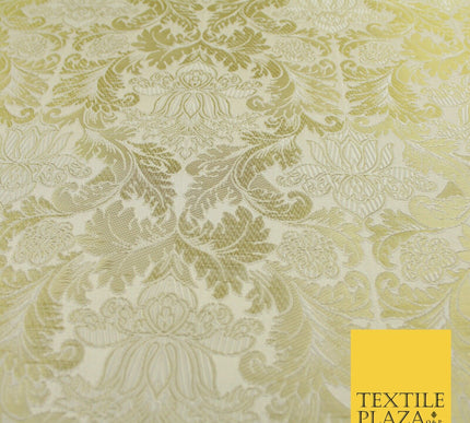 Gold Ornamental Damask Motif Metallic Textured Brocade Waistcoat Fabric 9914