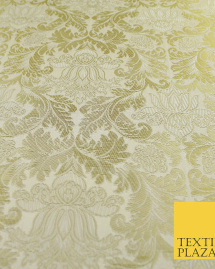 Gold Ornamental Damask Motif Metallic Textured Brocade Waistcoat Fabric 9914
