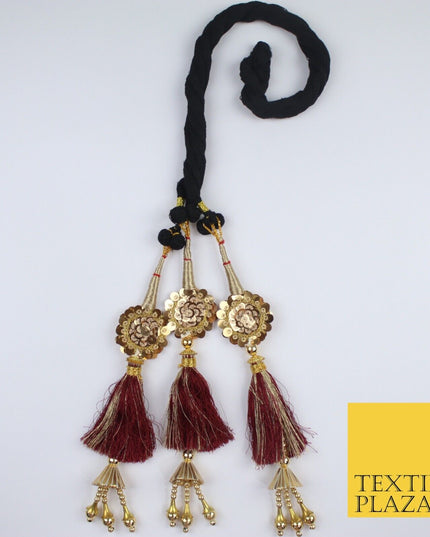 MAROON SEQUIN Parandi Paranda Indian Tassels Mehndi Jago Hair Braid PR606
