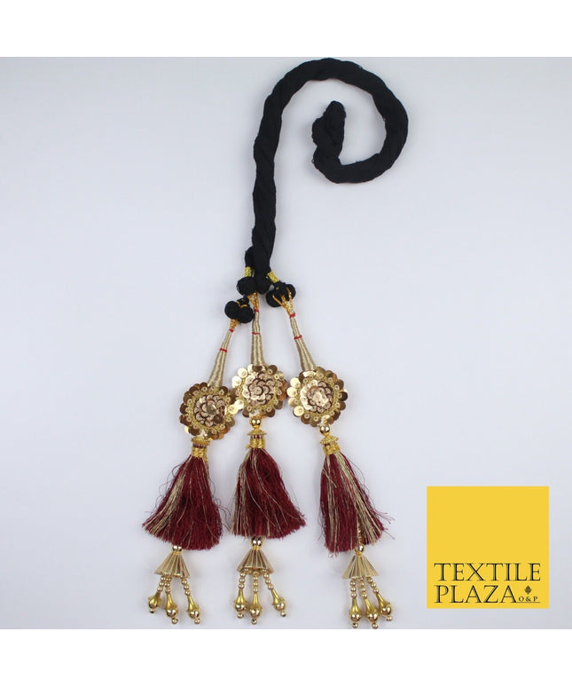 MAROON SEQUIN Parandi Paranda Indian Tassels Mehndi Jago Hair Braid PR606