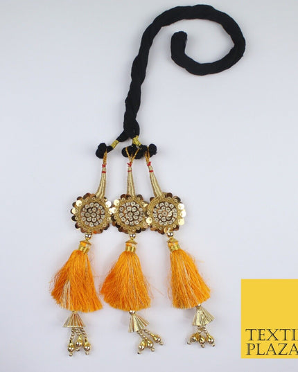 DEEP YELLOW SEQUIN Parandi Paranda Indian Tassels Mehndi Jago Hair Braid PR605