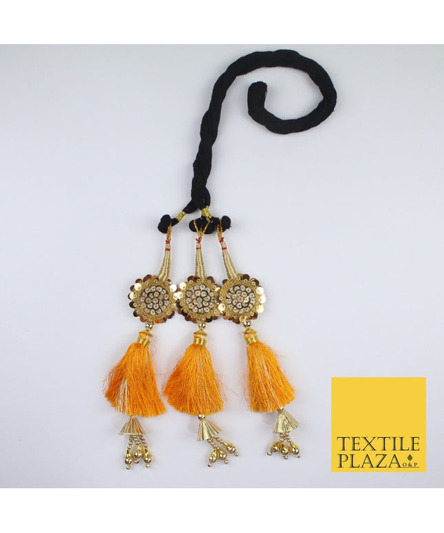 DEEP YELLOW SEQUIN Parandi Paranda Indian Tassels Mehndi Jago Hair Braid PR605