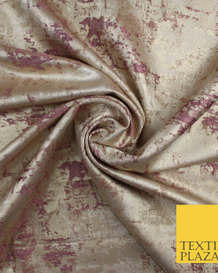 Mauve and Gold Leaf Effect Metallic Abstract Textured Brocade Fabric 9912