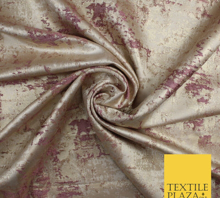 Mauve and Gold Leaf Effect Metallic Abstract Textured Brocade Fabric 9912