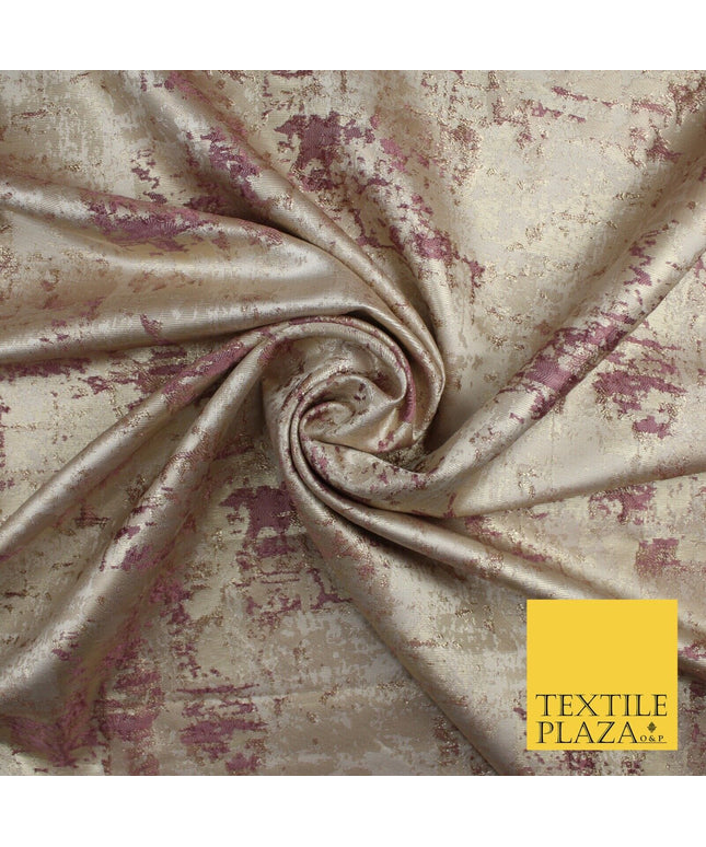 Mauve and Gold Leaf Effect Metallic Abstract Textured Brocade Fabric 9912