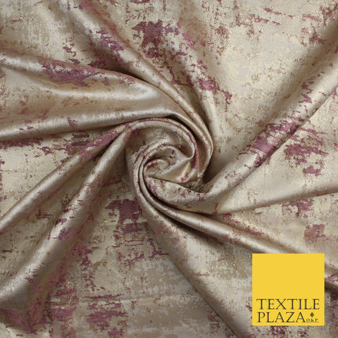 Mauve and Gold Leaf Effect Metallic Abstract Textured Brocade Fabric 9912