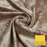 Mauve and Gold Leaf Effect Metallic Abstract Textured Brocade Fabric 9912