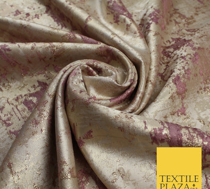 Mauve and Gold Leaf Effect Metallic Abstract Textured Brocade Fabric 9912