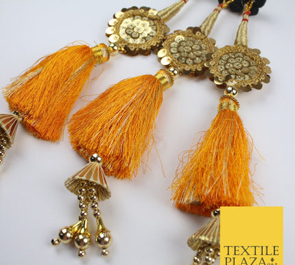 DEEP YELLOW SEQUIN Parandi Paranda Indian Tassels Mehndi Jago Hair Braid PR605