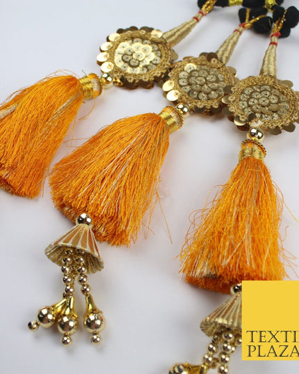 DEEP YELLOW SEQUIN Parandi Paranda Indian Tassels Mehndi Jago Hair Braid PR605