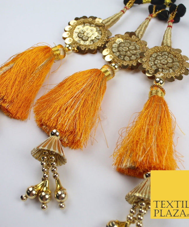 DEEP YELLOW SEQUIN Parandi Paranda Indian Tassels Mehndi Jago Hair Braid PR605