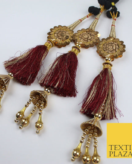 MAROON SEQUIN Parandi Paranda Indian Tassels Mehndi Jago Hair Braid PR606