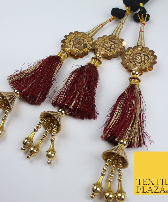 MAROON SEQUIN Parandi Paranda Indian Tassels Mehndi Jago Hair Braid PR606
