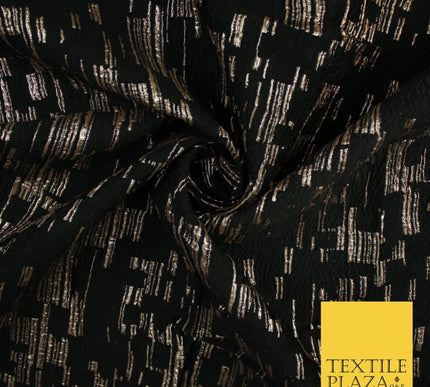 Black and Gold Barcode Stripes Retro Geometric Textured Brocade Fabric 9910