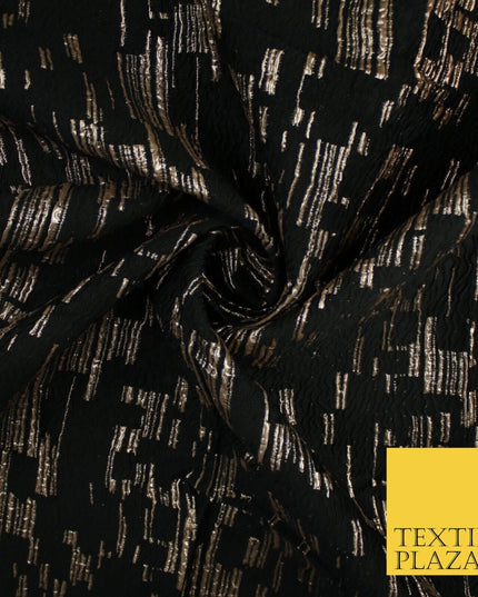 Black and Gold Barcode Stripes Retro Geometric Textured Brocade Fabric 9910