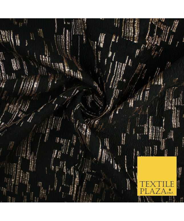 Black and Gold Barcode Stripes Retro Geometric Textured Brocade Fabric 9910