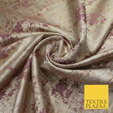 Mauve and Gold Leaf Effect Metallic Abstract Textured Brocade Fabric 9912
