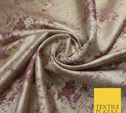 Mauve and Gold Leaf Effect Metallic Abstract Textured Brocade Fabric 9912