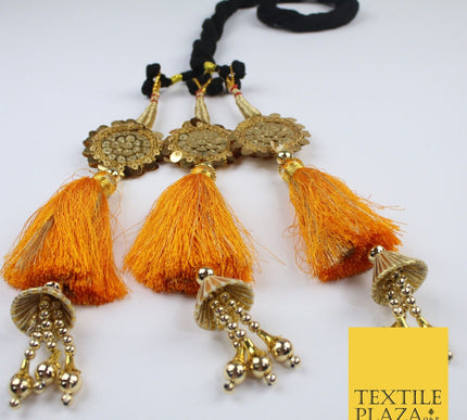 DEEP YELLOW SEQUIN Parandi Paranda Indian Tassels Mehndi Jago Hair Braid PR605