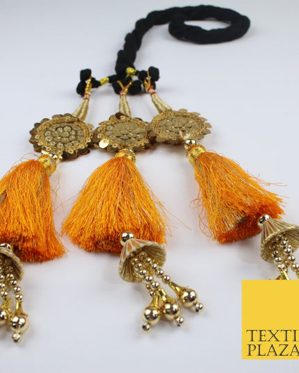 DEEP YELLOW SEQUIN Parandi Paranda Indian Tassels Mehndi Jago Hair Braid PR605