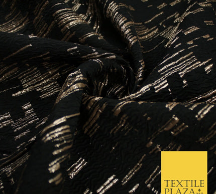 Black and Gold Barcode Stripes Retro Geometric Textured Brocade Fabric 9910