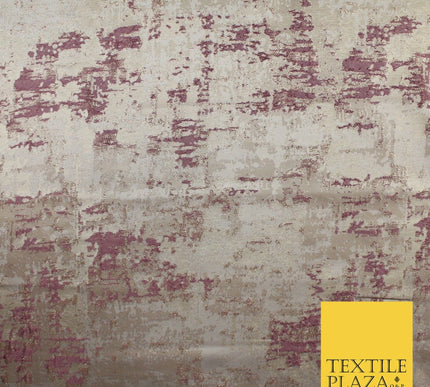 Mauve and Gold Leaf Effect Metallic Abstract Textured Brocade Fabric 9912