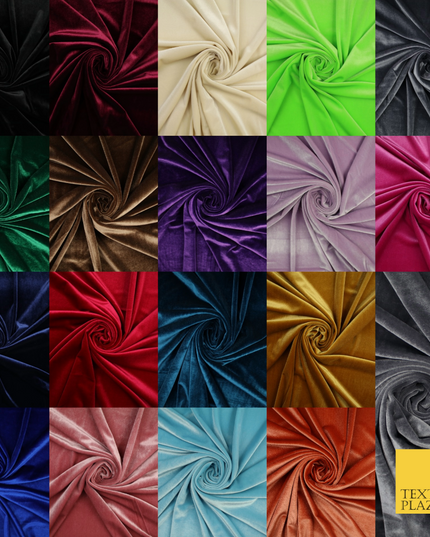 19 COLOURS - LUXURY Plush Plain Stretch Velvet Velour Fabric Material Craft 58"